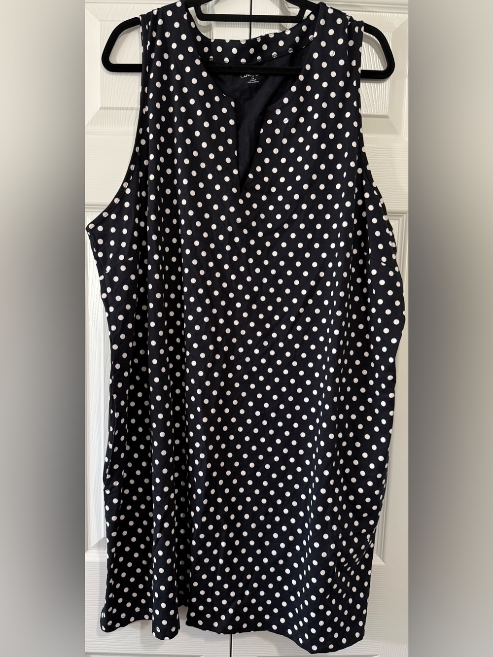 Lands' End 3X Black White Polka Dot Sleeveless Dress Pockets NWT
